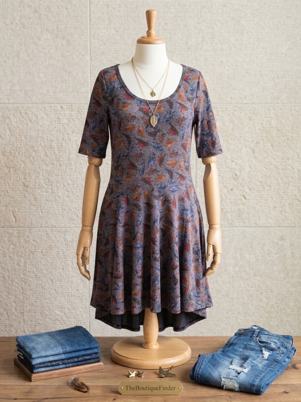 LuLaRoe Carly Swing Dress Plus Size 3XL Gray Bird Nature Print Short Sleeve - Picture 7 of 7